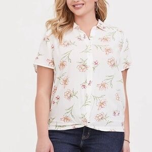 torrid 2 floral print button down blouse short sleeve shirt tie front detail